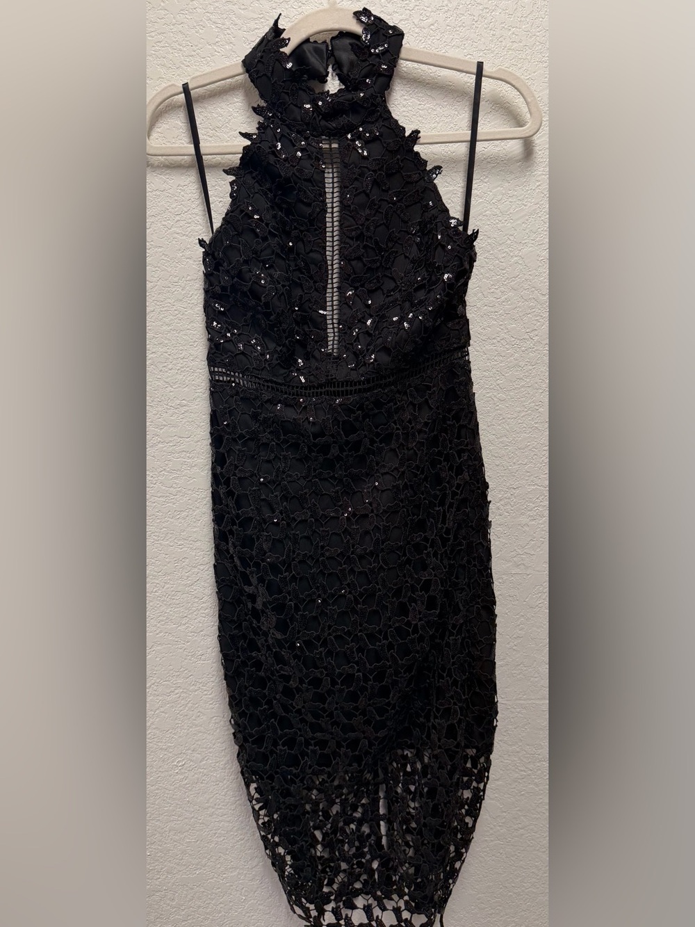 Bardot Black Lace Midi Dress with Sequin Detail